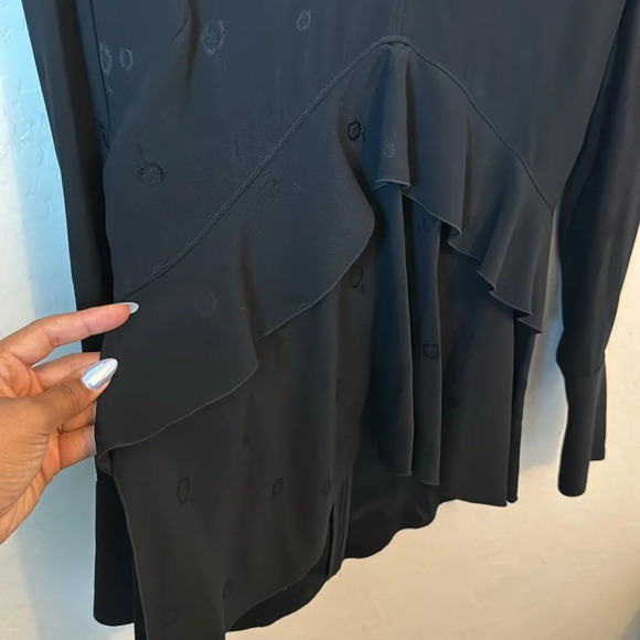 PROENZA SCHOULER Black Crepe Jacquard Long Sleeve V-Neck Blouse Size 10 - Picture 5 of 10